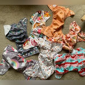 7 patterned pocket diapers + inserts